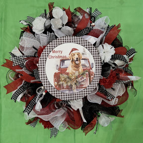 Christmas Dog Wreath, Farmhouse Christmas, Red Truck, Front Door, Dog Lover Christmas Decor