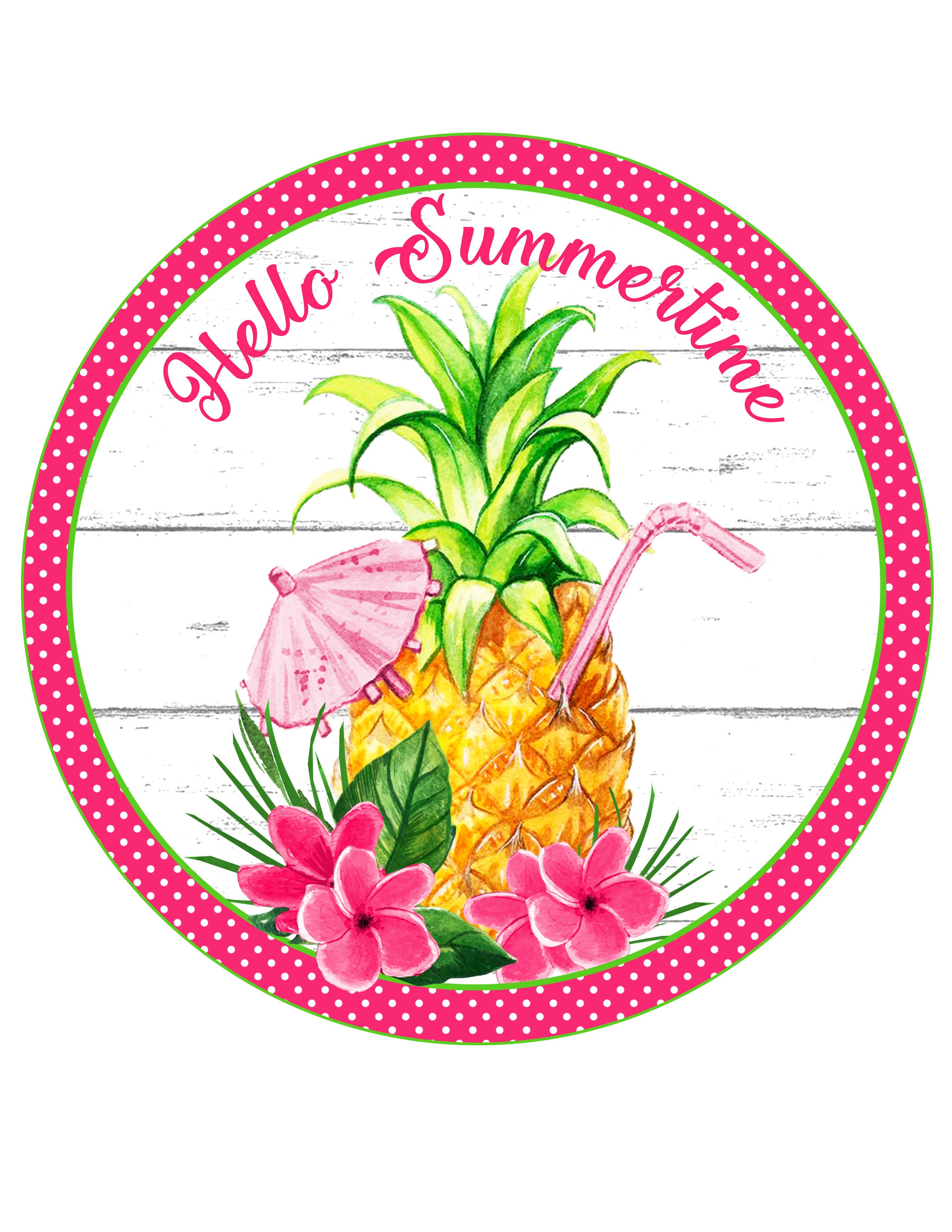Hello Summertime Pineapple Aluminum Wreath Sign