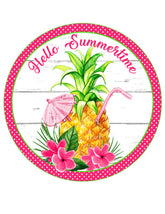 Hello Summertime Pineapple Aluminum Wreath Sign