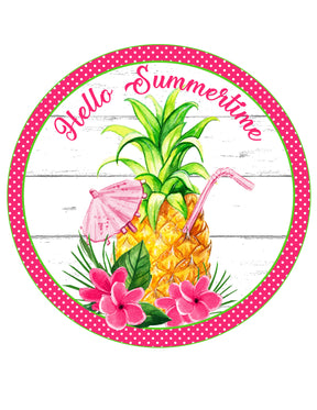 Hello Summertime Pineapple Aluminum Wreath Sign