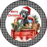Merry Christmas Great Dane Puppy in Vintage Red Truck Metal Sign