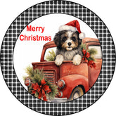 Merry Christmas Havanese Puppy in Vintage Red Truck Metal Sign