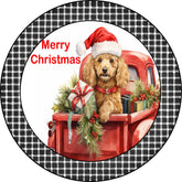 Merry Christmas Poodle Puppy in Vintage Red Truck Metal Sign