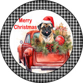 Merry Christmas Pug Puppy in Vintage Red Truck Metal Sign