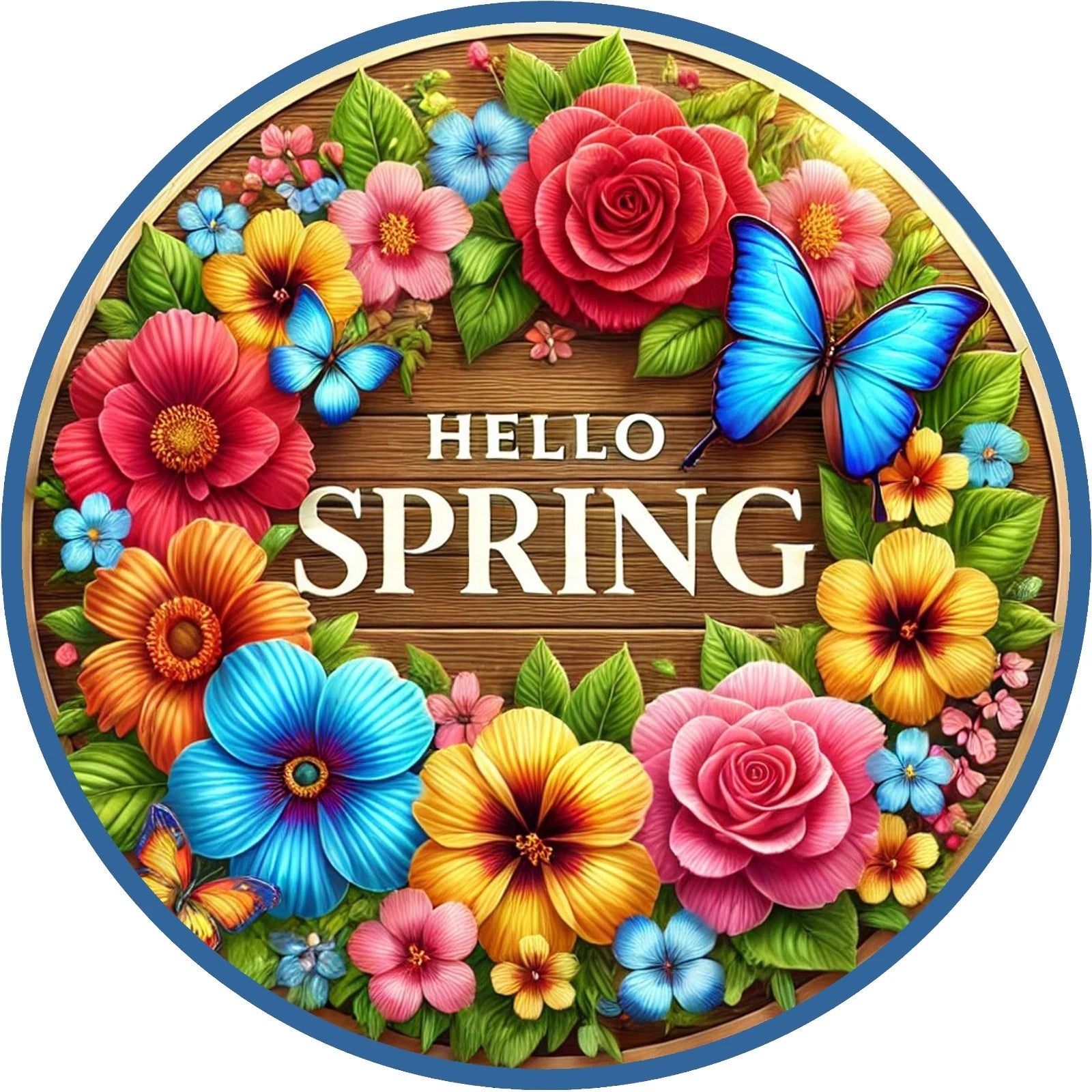 Hello Spring Floral Butterfly Wreath Sign
