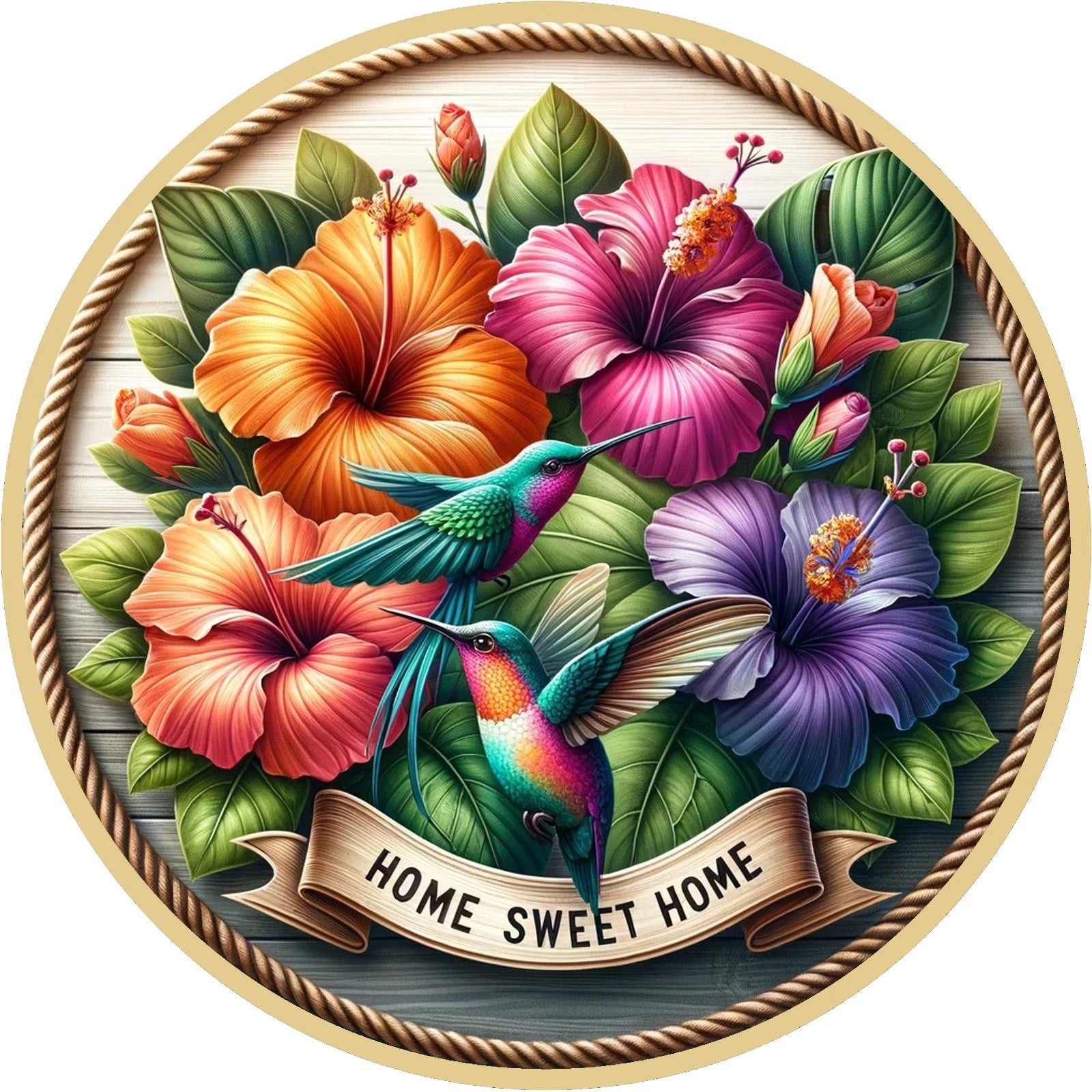 Home Sweet Home Hummingbird Floral Wreath Sign