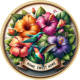 Home Sweet Home Hummingbird Floral Wreath Sign