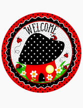 Welcome Ladybug Mushroom Wreath Sign