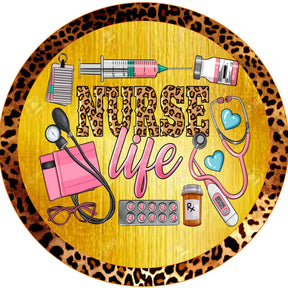 Nurse Life Leopard Print Sunflower Wreath Sign