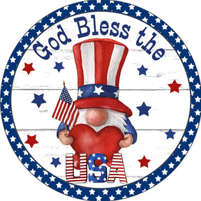God Bless the USA Patriotic Gnome Wreath Sign