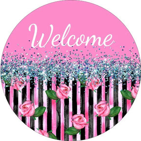Welcome Pink Floral Wreath Sign