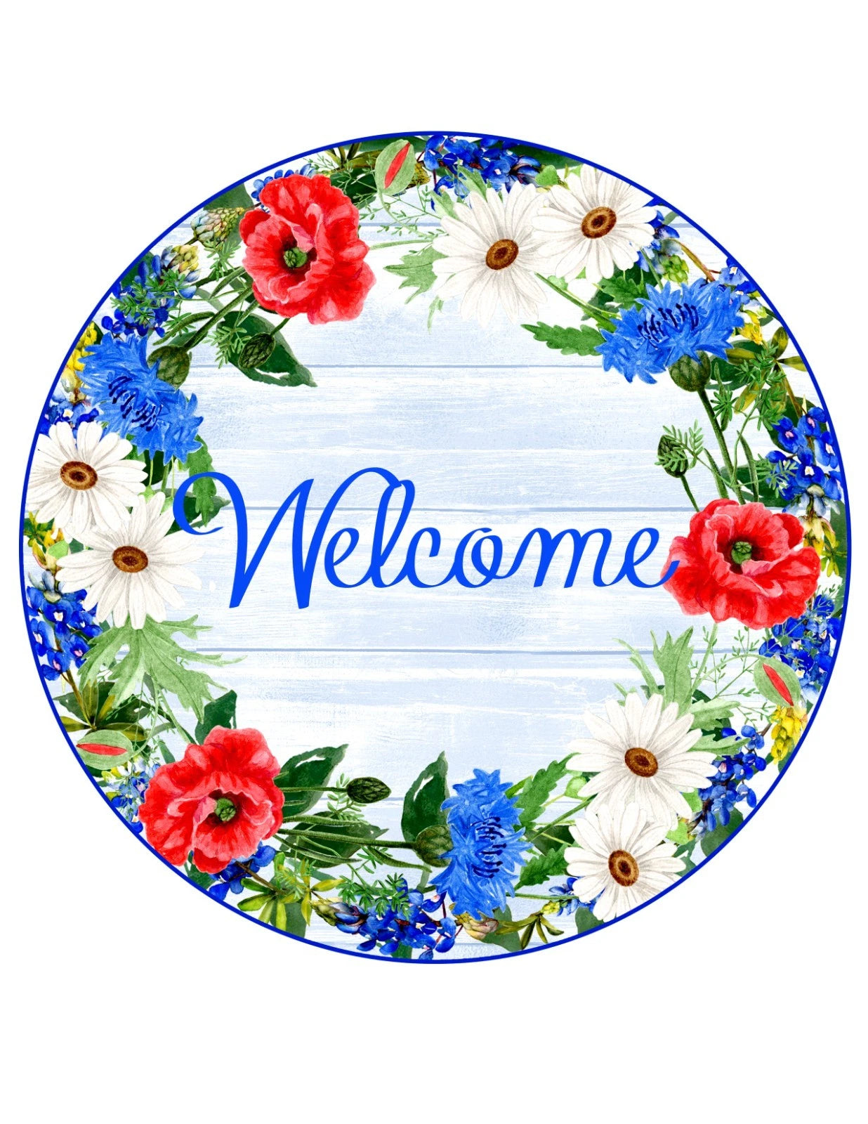 Welcome Patriotic Floral Wreath Sign