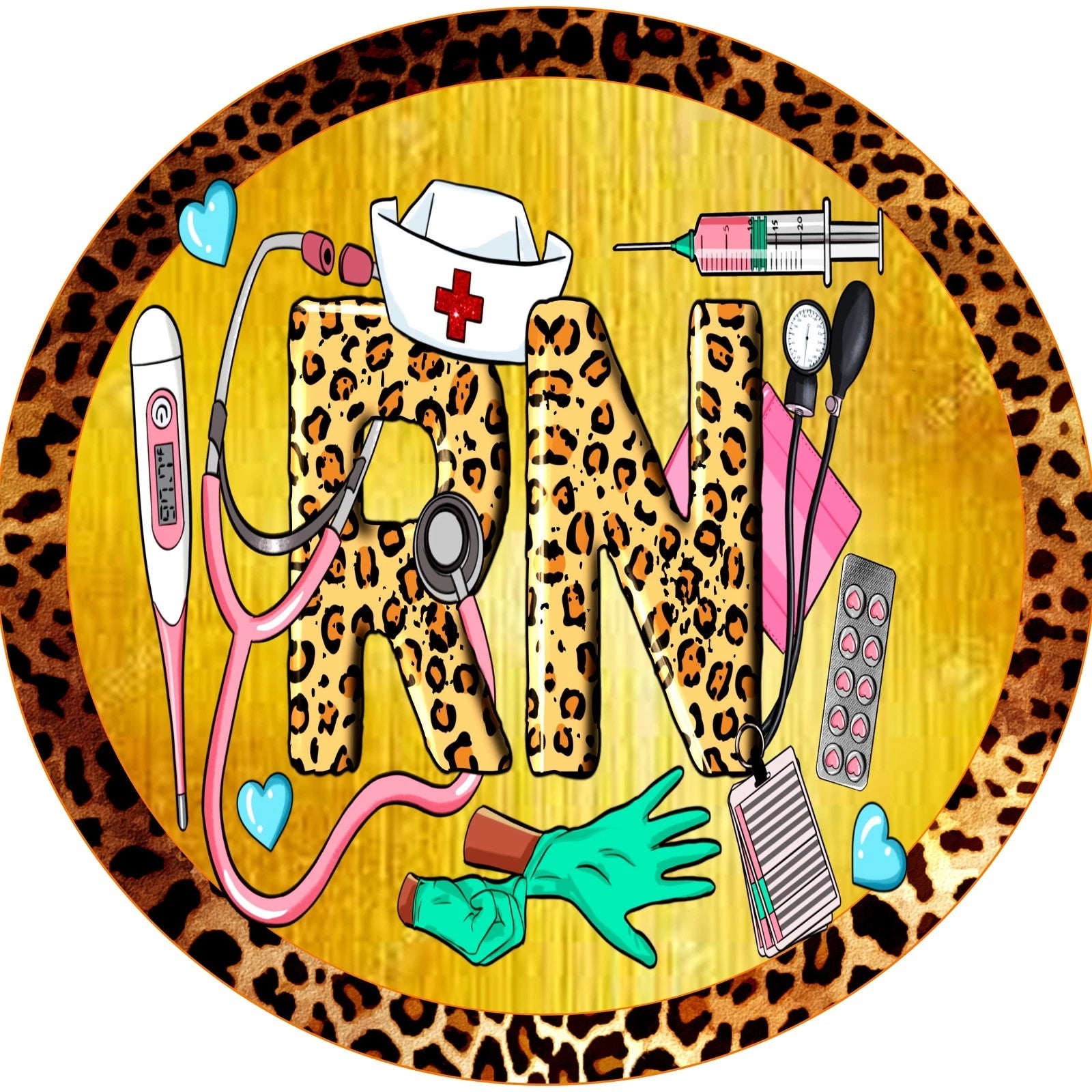 RN Nurse Leopard Print Wreath Sign