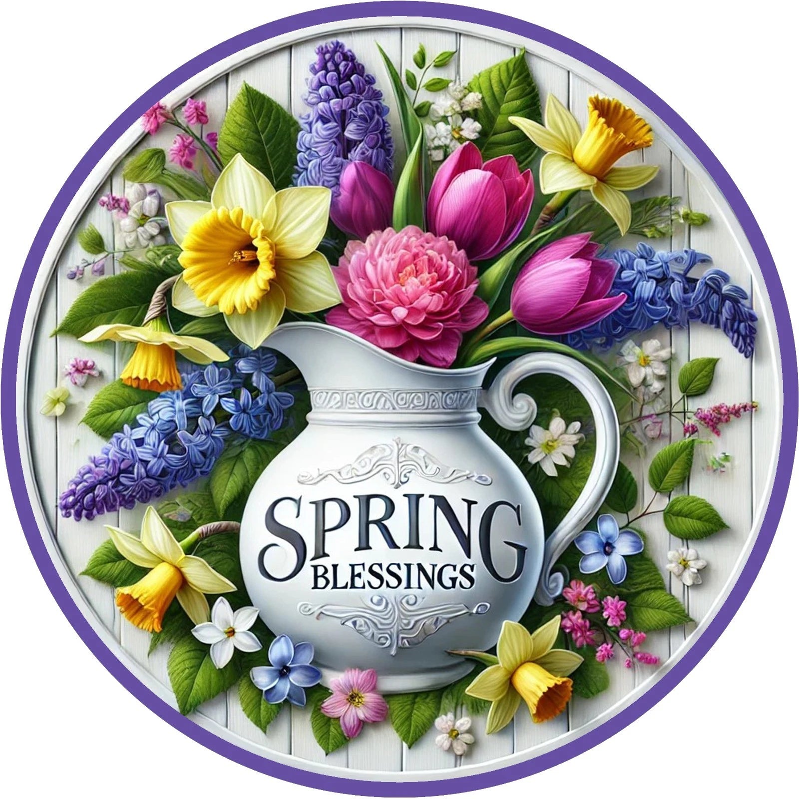 Spring Blessings Floral Wreath Sign