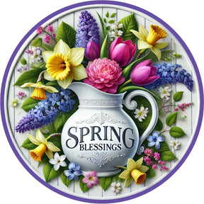 Spring Blessings Floral Wreath Sign