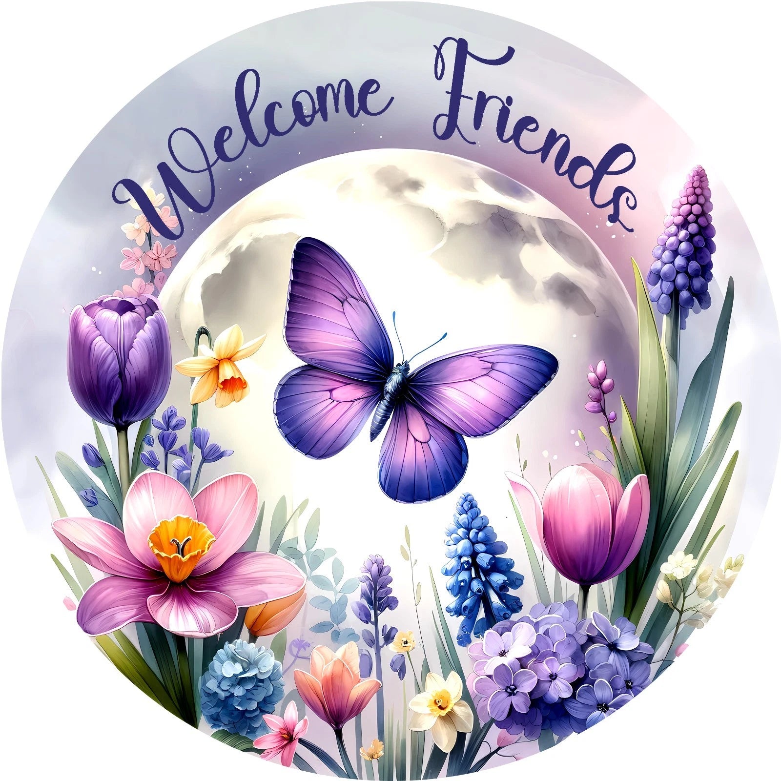 Welcome Friends Spring Butterfly Wreath Sign