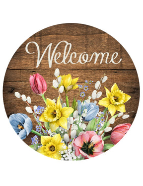 Welcome Spring Floral Wreath Sign