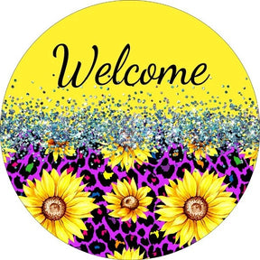 Welcome Sunflower Leopard Print Wreath Sign