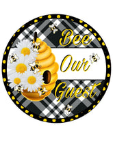 Bee Our Guest Honeycomb Wreath Sign
