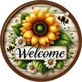 Welcome Sunflower Bee Wreath Sign