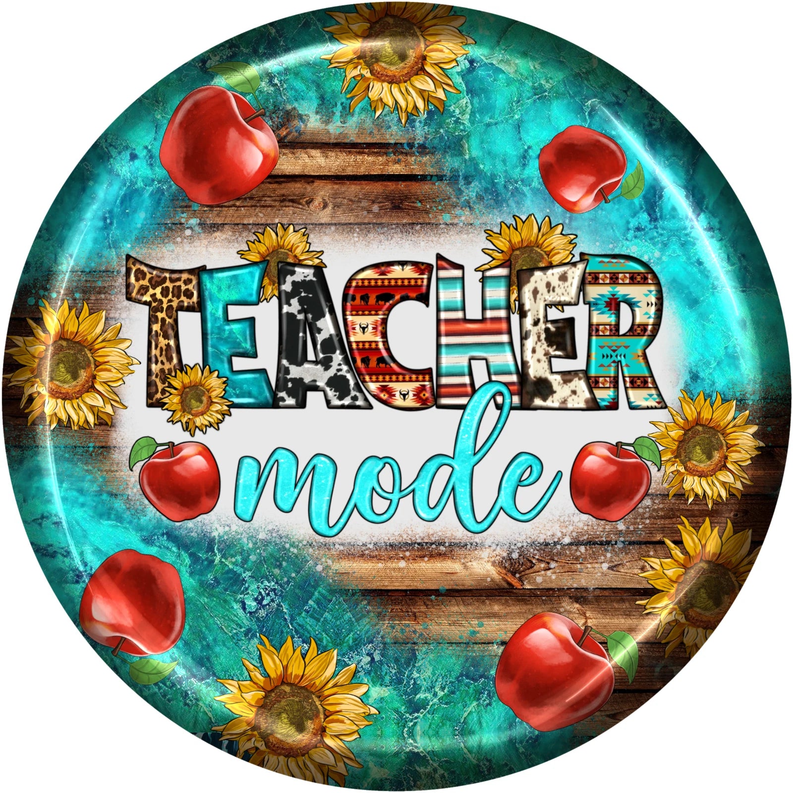 Teacher Mode Apple Sunflower Wreath Sign