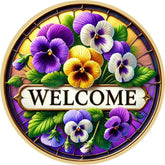 Welcome Pansy Floral Wreath Sign
