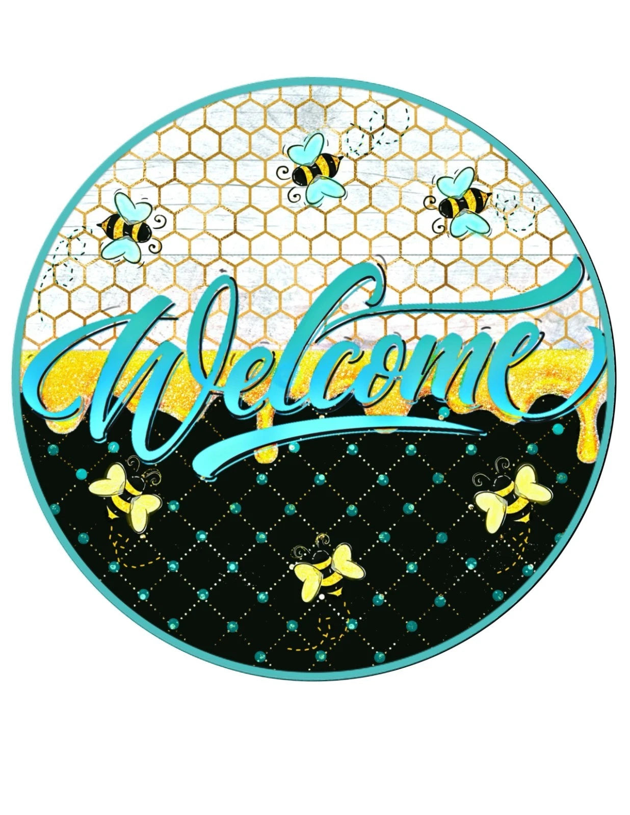 Welcome Bee Honeycomb Wreath Sign