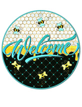 Welcome Bee Honeycomb Wreath Sign