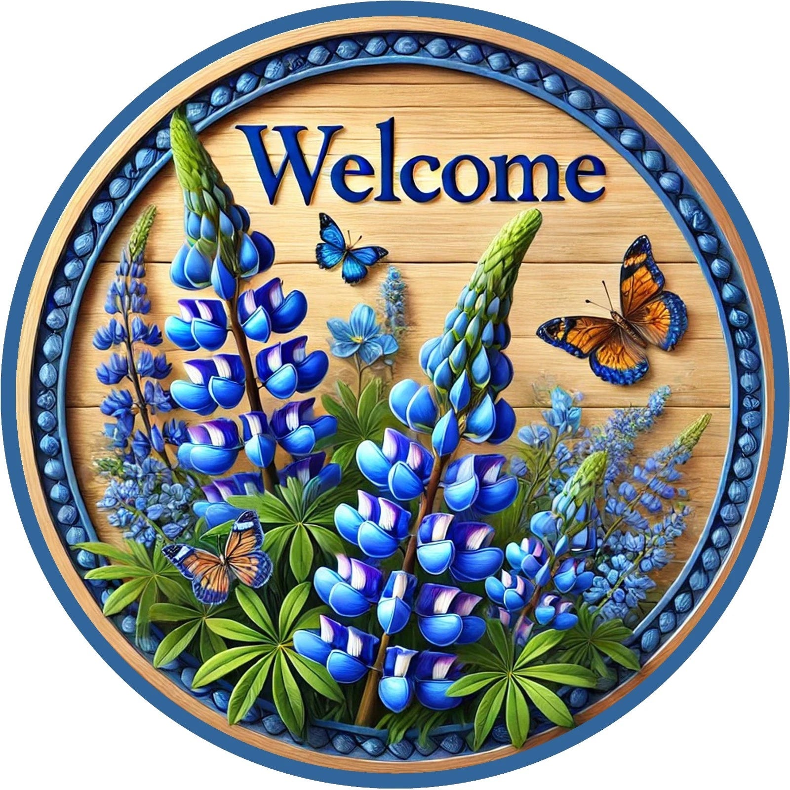Welcome Bluebonnet Butterfly Wreath Sign