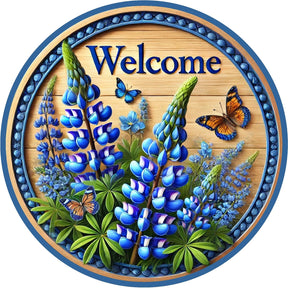 Welcome Bluebonnet Butterfly Wreath Sign