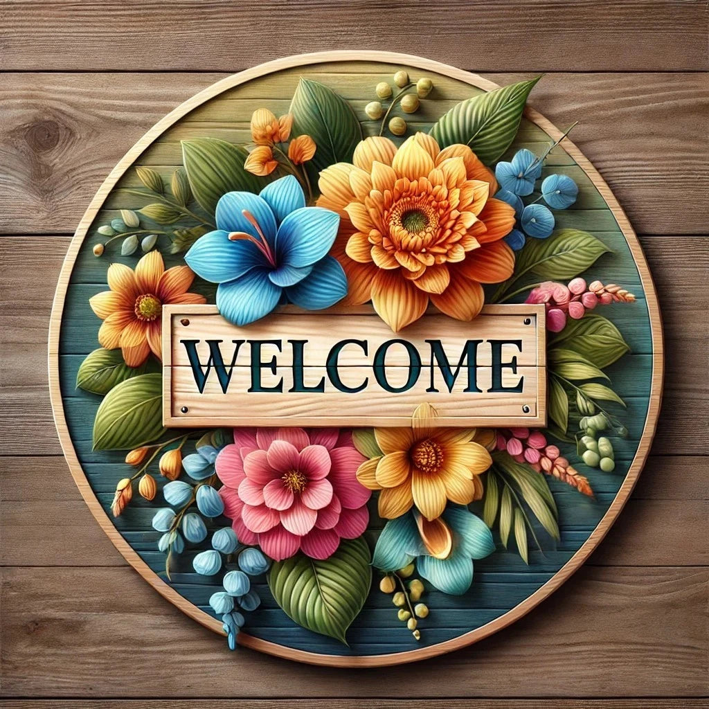 Welcome Floral Farmhouse Wreath Sign