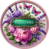 Welcome Pink Peony Butterfly Wreath Sign