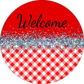 Welcome Red Buffalo Plaid Wreath Sign