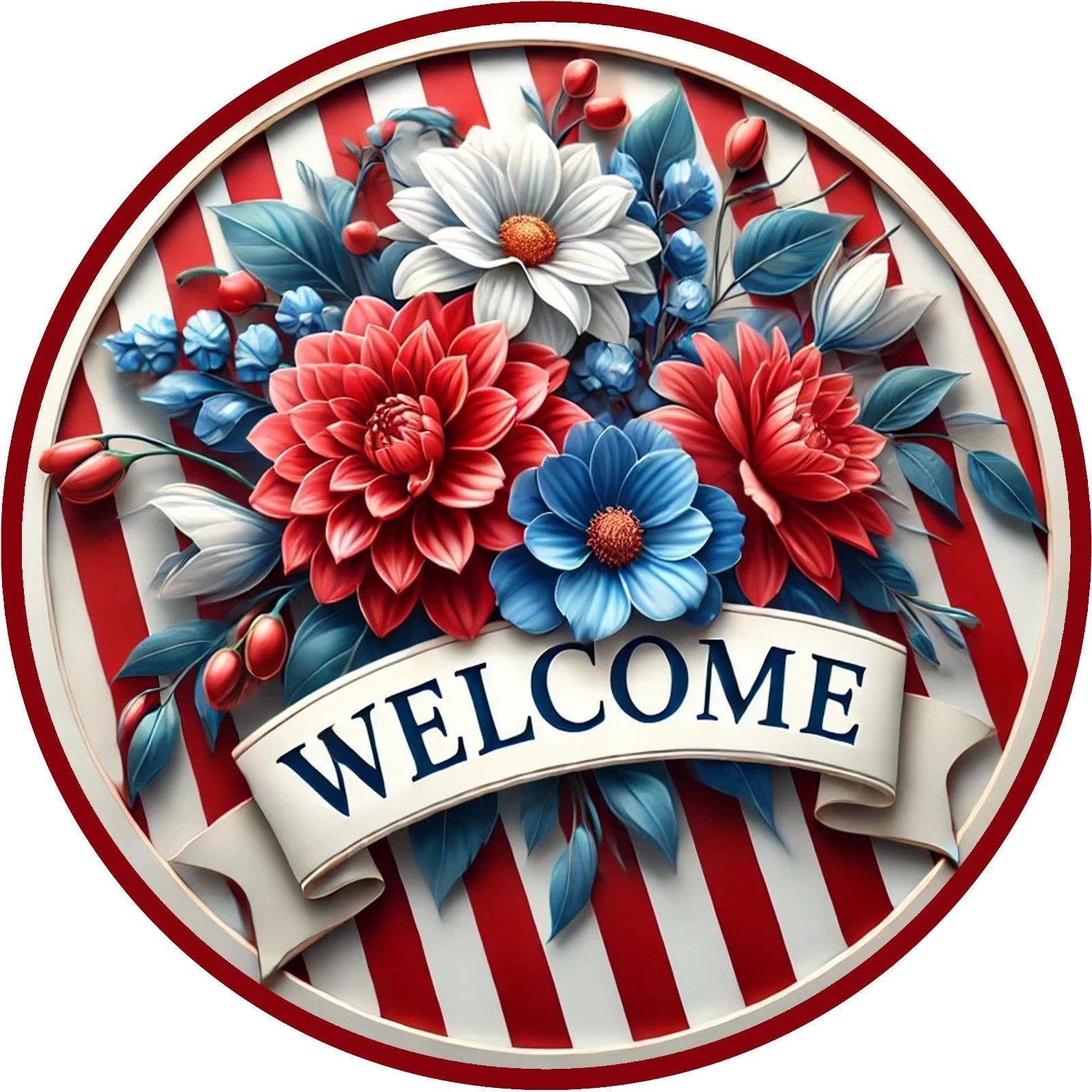 Patriotic Welcome Floral Wreath Sign