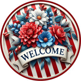 Patriotic Welcome Floral Wreath Sign