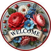 Patriotic Welcome Floral USA Wreath Sign