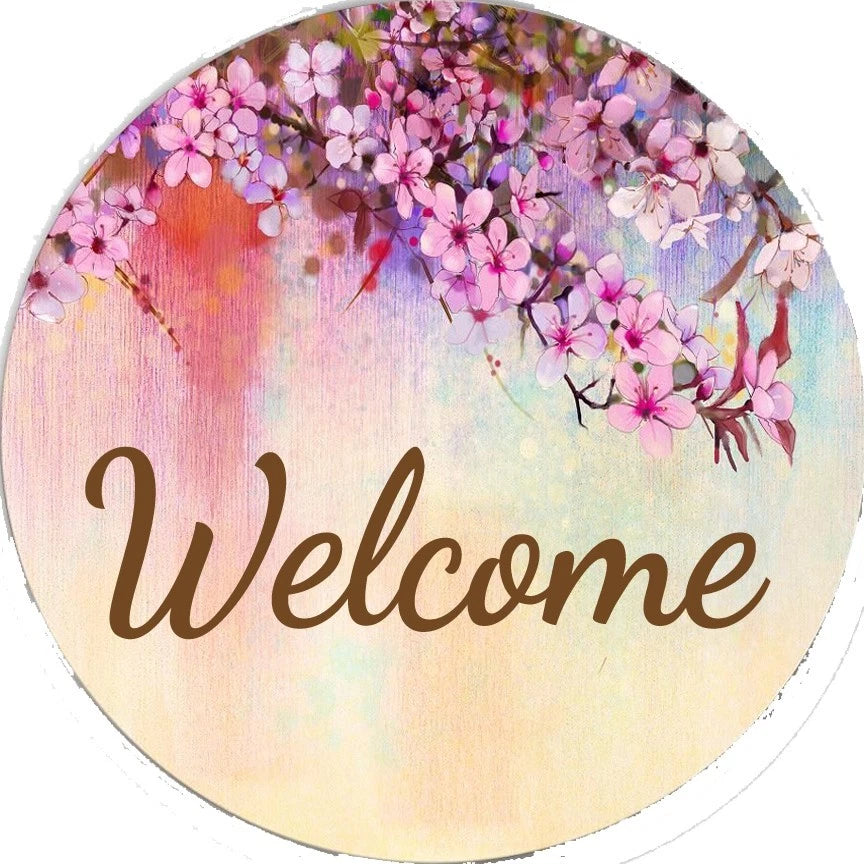 Welcome Cherry Blossom Wreath Sign