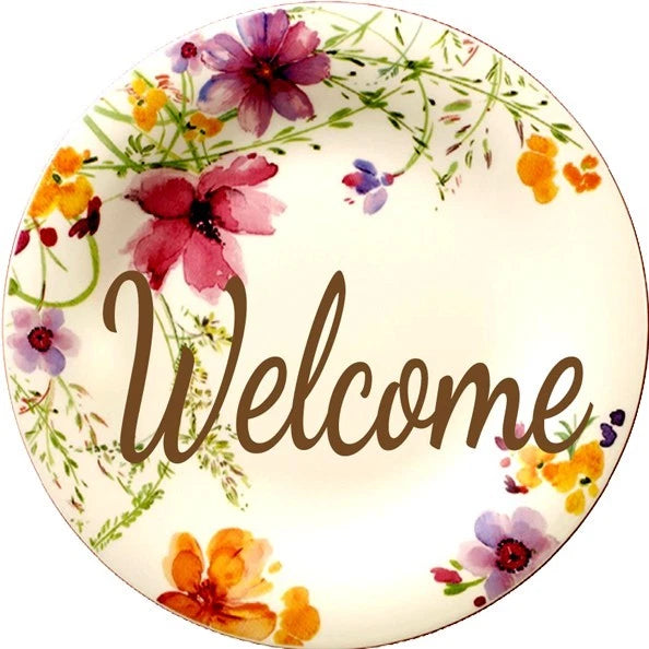 Welcome Watercolor Floral Wreath Sign