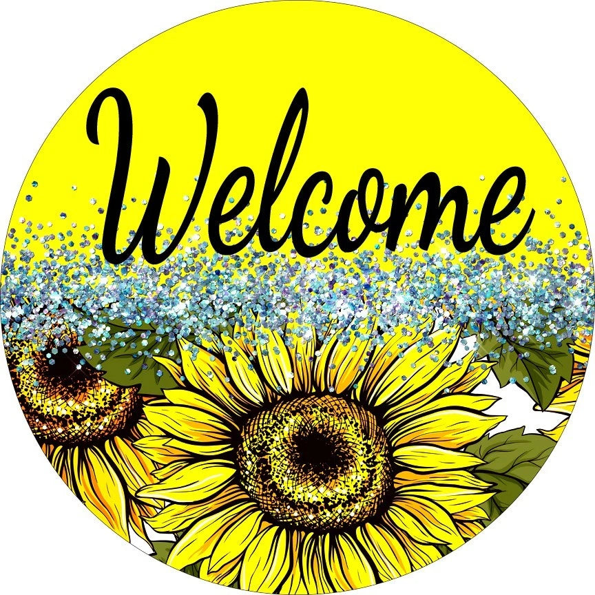 Welcome Sunflower Yellow Wreath Sign