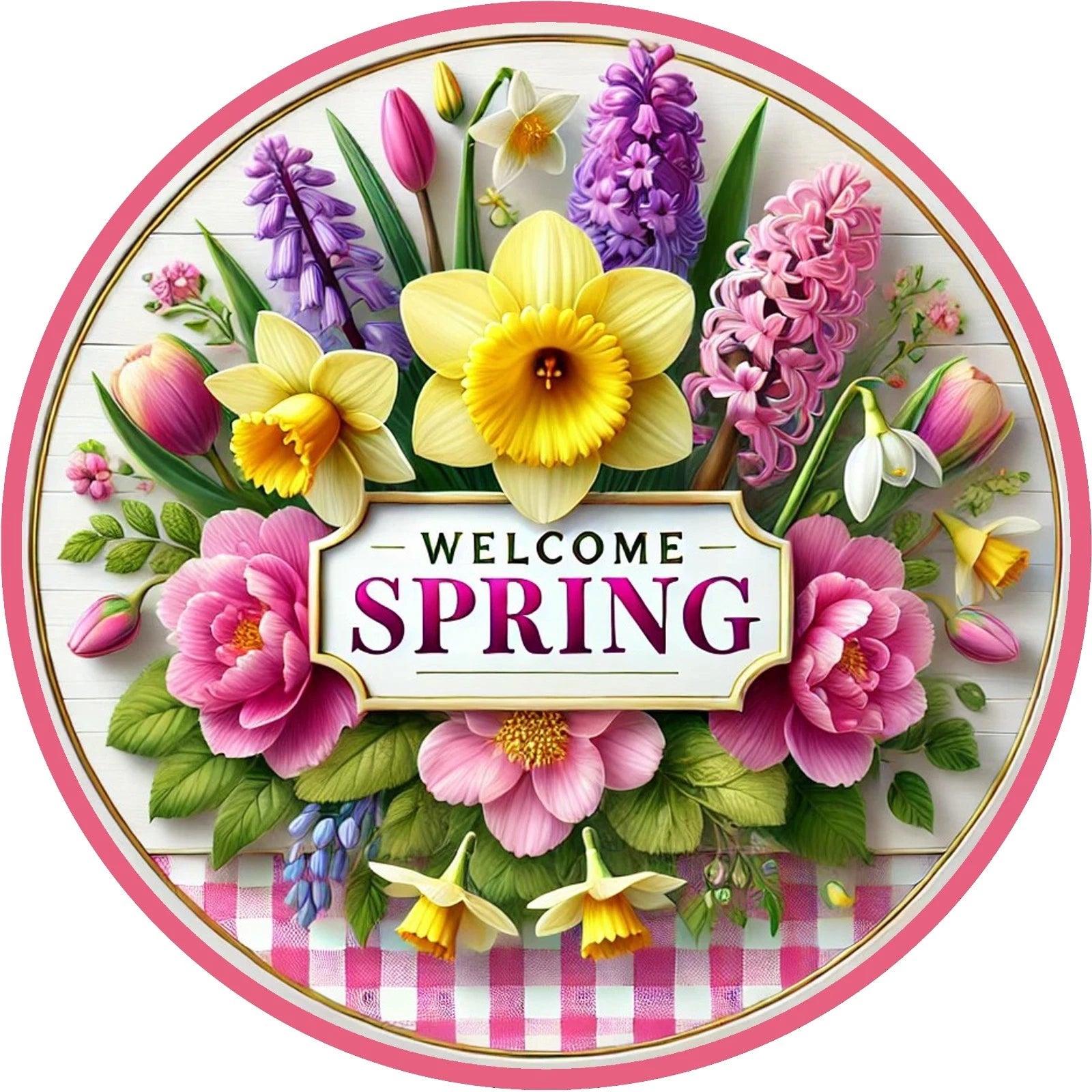 Welcome Spring Floral Wreath Sign
