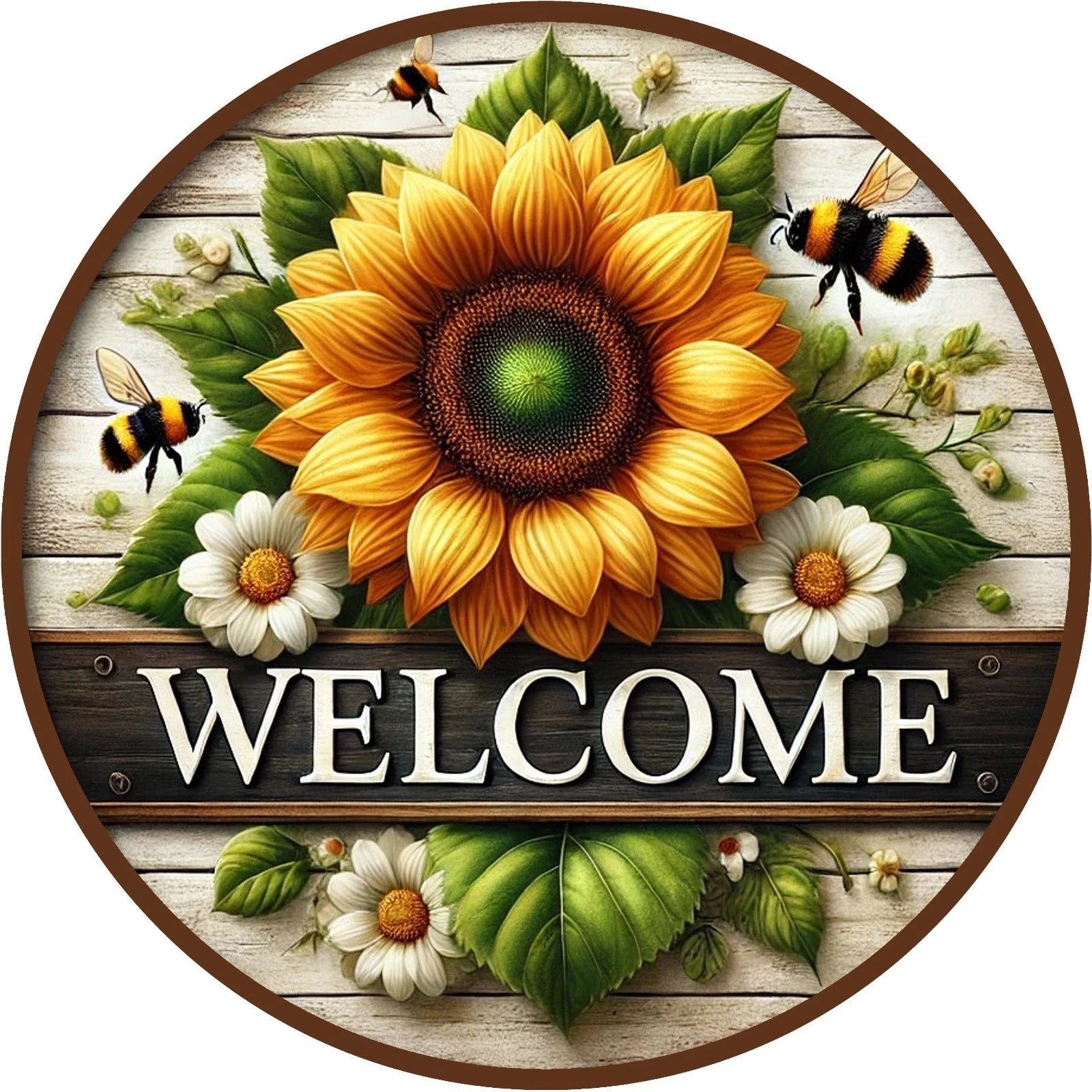 Sunflower Bee Welcome Wreath Sign