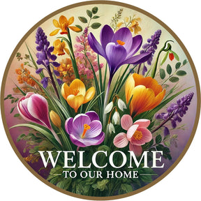 Welcome to Our Home Crocus Daffodil Wreath Sign
