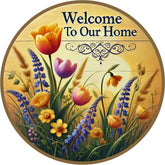 Welcome to Our Home Spring Tulip Wreath Sign