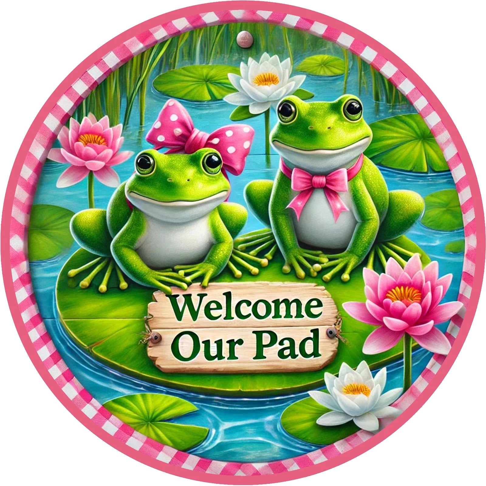 Welcome to Our Pad Frog Wreath Sign
