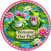 Welcome to Our Pad Frog Wreath Sign