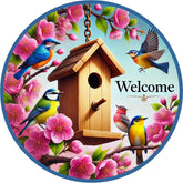 Welcome Spring Birdhouse Bluebird Wreath Sign