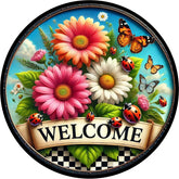 Welcome Spring Butterfly Ladybug Wreath Sign