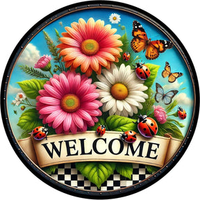 Welcome Spring Butterfly Ladybug Wreath Sign