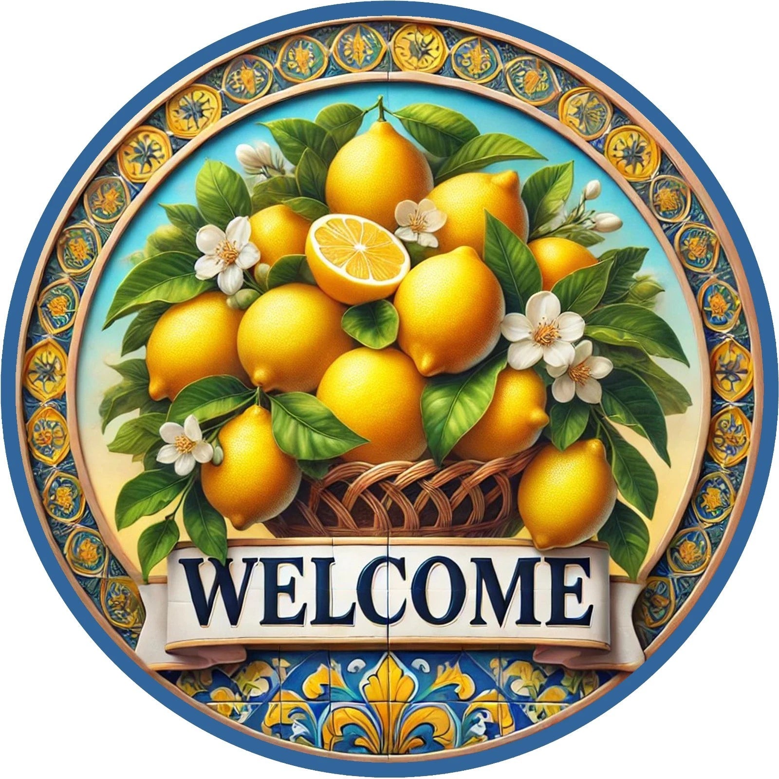 Welcome Lemon Basket Wreath Sign