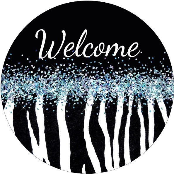 Welcome Zebra Print Wreath Sign